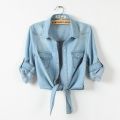 Girls Slim Top New Summer Women Casual Cropped sleeves Shirt Female Denim Shirts women's Fashion Short Blouse XZ120. 