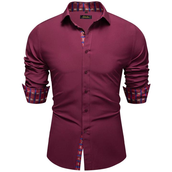 Fashion Burgundy Red Men Luxury Shirt Spring Fall Shirts For Man