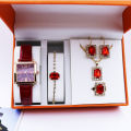 Ladies 6PCS Wristwatch and Jewelry Accessories Simple and Trendy Quartz Women's Watch Girls Waterproof Leather Strap Watches.