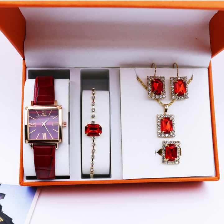Ladies%206PCS%20Wristwatch%20and%20Jewelry%20Accessories%20Simple%20and%20Trendy%20Quartz%20Women's%20Watch%20Girls%20Waterproof%20Leather%20Strap%20Watches%20-%20Image%202