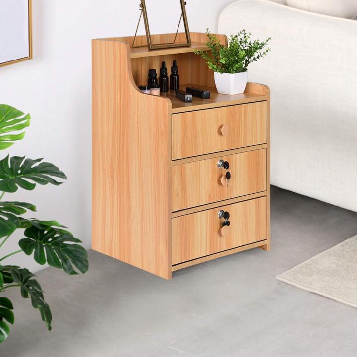 Simple%203%20Drawer%20High%20Bedside%20Table,%20Bedroom%20Bedside%20Table%20Coffee%20Table%20with%20Lock%20Cabinet%20with%20Open%20Shelf%20And%20Lock%20Drawer%2030X16%20Inches%20-%20Image%203
