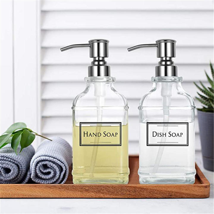 Glass+Stainless Steel Pump Head Glass Bottle Refillable Soap Dispenser Hand Sanitizer Bottle for Bathroom Kitchen Office Public