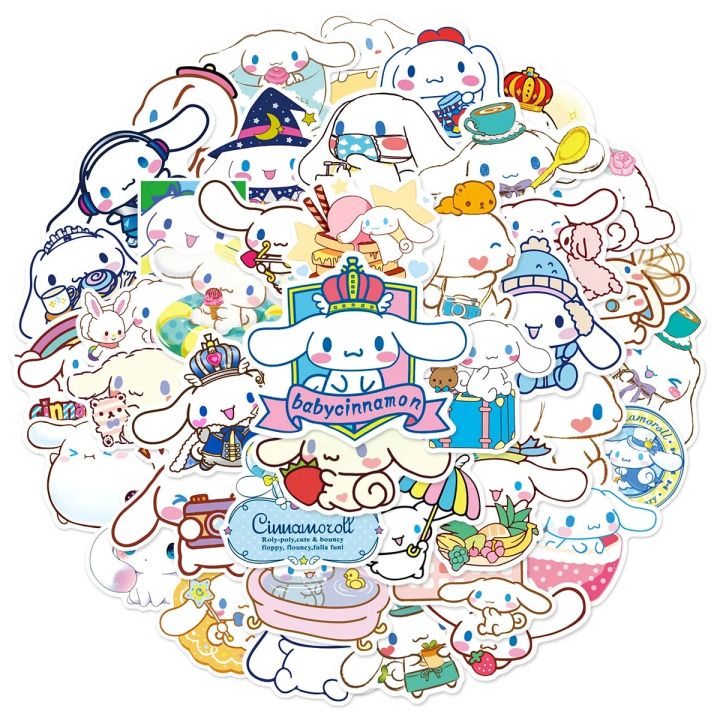 50pcs Cute Sanrio Cinnamoroll Sticker Cartoon Decals for Scrapbook Diary Car Stationery Laptop Waterproof Stickers Gift