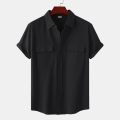 Cotton Linen Solid White Shirts for Men Summer Double Pocket Short Sleeve Casual Shirt Mens Business Holiday Breathable Camisas.