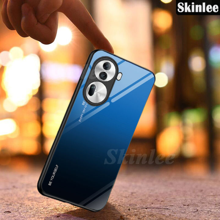 Phone case For OPPO Reno 11 Pro Back cover Gradient Tempered Glass Protector Mirror Hard Cover For OPPO Reno 11 Phone casing