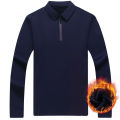 Fall and Winter Fleece Long Sleeve T-Shirt Men's Business Casual Roll-Neck Men's Polo Shirt Half-Zip Underwear Base Layer. 