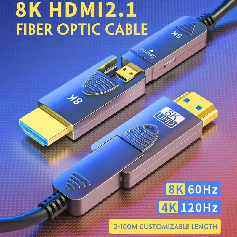 8K Threaded Fiber Optic Cable HDMI 8K60Hz 4K120Hz A to D Type