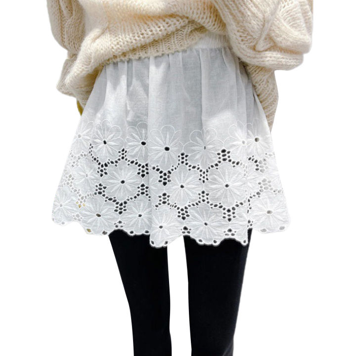 eligible Women Basic Lace Skirt, Lace Stitching Cutout Elastic Waist Short Skirt for Ladies, S/M/L/XL, Black/White
