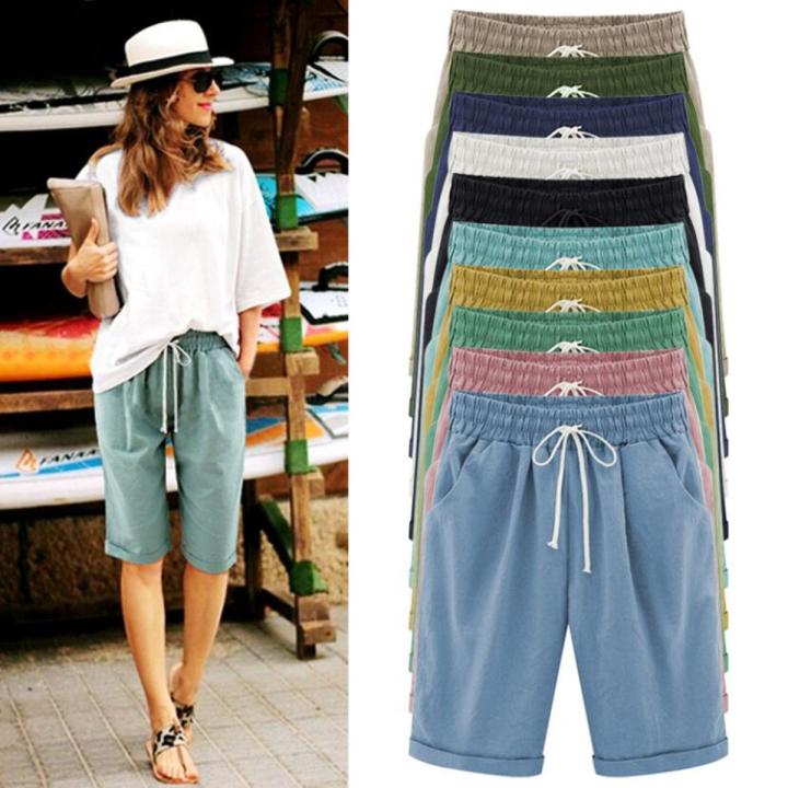 Pants Women's Trousers Summer Knee Length Harem-Pants Capris High Waist Plus Size Beach S-8XL 10 Colors Casual Dropshipping