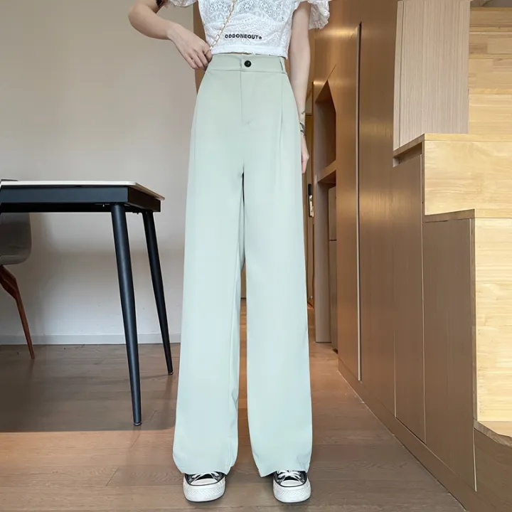 Women%20Korean%20Leisure%20Wide%20Leg%20Trousers%20Girls%20High%20Waisted%20Casual%20Concise%20Solid%20Color%20Formal%20Pants%20Female%20Slim%20Fit%20Loose%20Slacks%20-%20Image%207