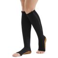 2pair Compression Stockings Nylon Zipper Compression Sock Leg Knee Support Open Toe Preventing (Color/Black)XXL.