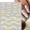 Gold Marble Blooming Ink Nail Art Stickers 3D Metallic Wave Stripes Line Geometric Manicure Nail Decals Adhesive Sliders Decors. 