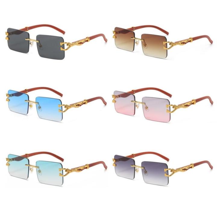 Rectangle Rimless Sunglasses Men Women Luxury Brand Designer Leopard Sun Glasses Driving Eyewear Shades UV400