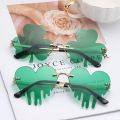 Fashion Rimless Sunglasses Solid Green Ocean Lens Eyewear Women Street Catwalk Glasses Vintage Brand Beach Sun Glasses.