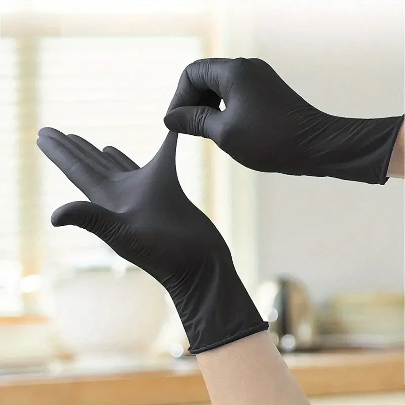 Black Nitrile Disposable Gloves Latex Powder Free Industrial-Grade