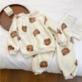 Autumn Winter Kids Thicken Soft Flannel Pajamas Sets New 2024 Baby Boys Girls Cartoon O-neck Pullover Warm Sleeping Sets Pyjamas. 