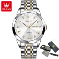 OLEVS 9931 Quartz Watch for Men Solid Stainless Steel Strap Rhombus Design Fashion Wristwatch Men's Waterproof Watch.