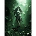 Siren Mermaid Fantasy Ocean Art Painting Print Canvas Poster Black Green Sea Underwater Cave Picture Living Room Home Wall Decor. 