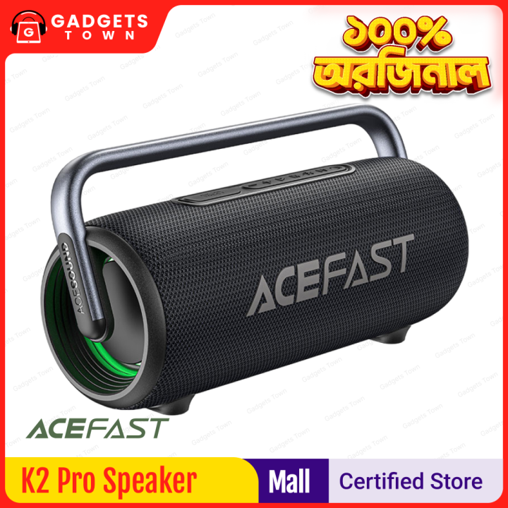 ACEFAST | K2 Pro | 120W Peak Portable Bluetooth 5.3 Speaker | 4 Drivers (2×3″ + 2×1.5″) + 2 Passive Radiators | 9600mAh ≈10H | IPX5 | TWS Stereo, DSP, RGB Lights | AUX/USB Playback | USB-C Charging | Outdoor Party Speaker