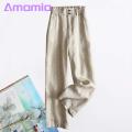 Amamia Loose Trousers Pockets Office Lady Straight Wide Leg Trousers. 