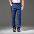 Summer Spring Men's Classic Relaxed Fit Flex Jean 2023 New Men High Waist Business Casual Classic Black Blue Denim Trousers.