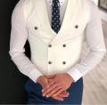 Men's Classic Double Breasted Suit Vest White Notch Lapel Waistcoat for Groomsmen for Wedding.