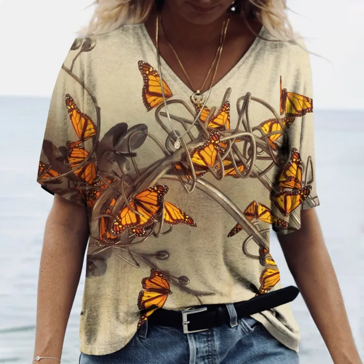 New%20V-neck%20Summer%20Women's%20T-shirt%20Fashion%20Tops%20Butterfly%20Print%20Oversized%20Female%20Tees%205xl%203d%20print%20T-shirt%20Street%20Casual%20Clothes%20-%20Image%203