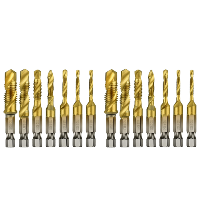 14Pcs 1/4Inch Hex Shank Titanium Combination Drill and Tap Set