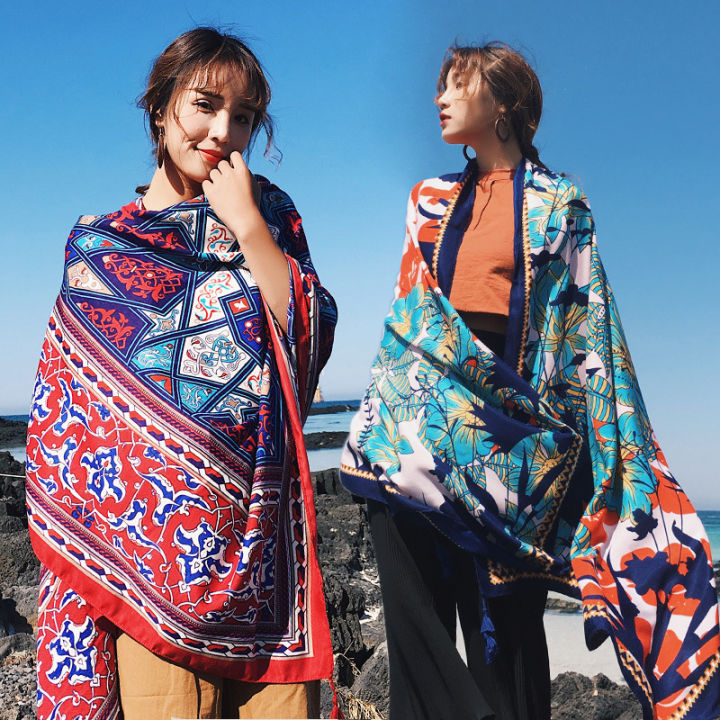 Xiaohongshu%20New%20Ethnic%20Style%20Scarf%20Summer%20Beach%20Travel%20Sunshade%20Silk%20Scarf%20Sunscreen%20Cotton%20and%20Linen%20Printed%20Shawl%20Wholesale%20-%20Image%203