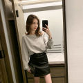2022Spring and Autumn New Korean Style Loose off-Shoulder Letter Pullover Sweatshirt Women's Sneaky Design White Versatile Student Top.