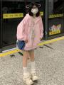 QWEEK Harajuku Kawaii Pink Zip Up Hoodie Women Japanese Y2K Sweet Cute Beige Fleece Sweatshirts Korean Style Girly Hooded Jacket. 