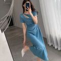 Lucyever Fashion Hollow Out Midi Dress for Women Korean Style High Waist Short Sleeve Dresses Woman Elegant Slim Fit Vestidos.