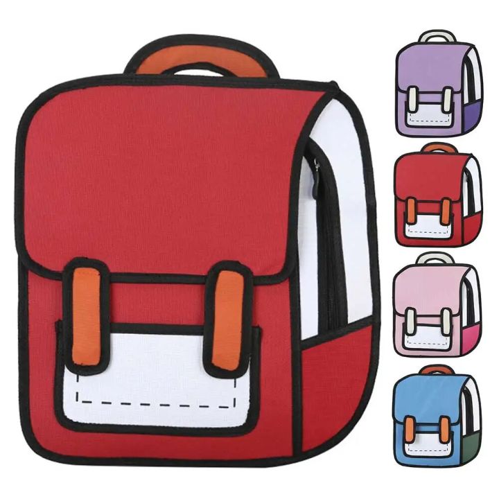 Women Backpack 3D Jump Style 2D Drawing Cartoon Back Bag Comic Messenger Cute Student Backpack Bags Unisex Knapsack Bolos