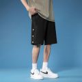 Side Breasted Shorts Men's Basketball Pants Half Open Full Buckle Fifth Pants Summer Thin Trendy Loose Pants.