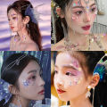 Face jewelry, antique shark makeup, shell fish scales, mermaid tear makeup, Hanfu, pearl nail art, eye makeup, patches. 