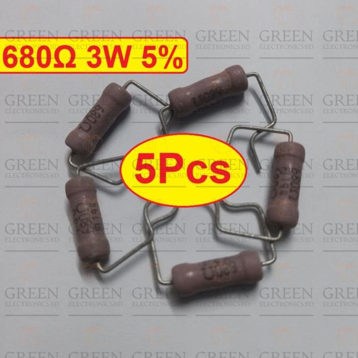 5Pcs 3W 680 Ohm Resistor Metal Oxide Film Resistors Flameproof Power 3 Watt 680 Ohm Metal Oxide Resistors 5% Tolerance Passive Components