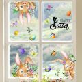 Cartoon Easter Window Static Sticker Cute Rabbit Carrot Egg Wall Sticker For Home Room DIY Decoration Easter Party Supplies. 