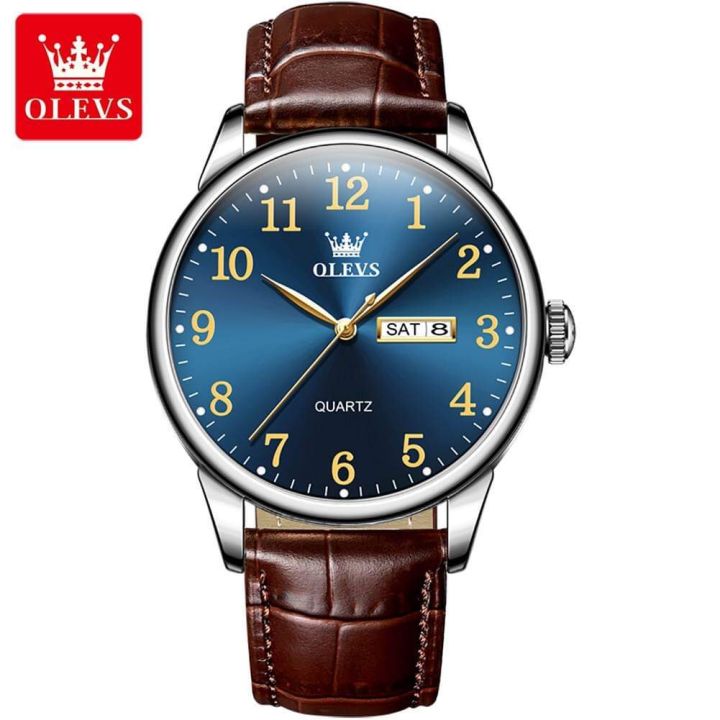 OLEVS 5535L  PU Leather Analog Wrist Watch For Men