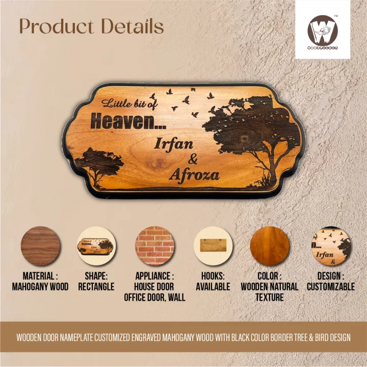 Wooden%20Door%20Nameplate%2012x6%20inch%20Customized%20engraved%20mahogany%20wood%20with%20black%20color%20border%20tree%20&%20bird%20design%20-%20Image%203