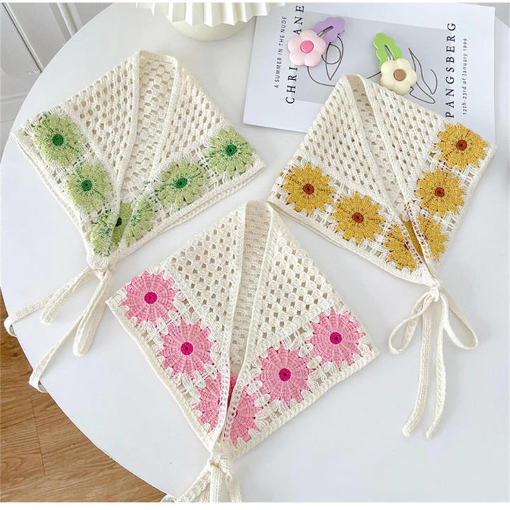 Sweet Crochet headband Charming Strap Hollow Triangle headband Headscarf Knitted hair scarf for Fashion accessory Daily wear Spring/summer accessory Gift for girls Hair styling tool