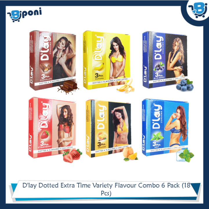 D'lay Dotted Extra Time Variety Flavour Combo 6 Pack (18 Pcs)