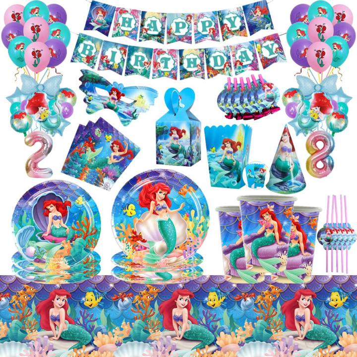 Disney Little Mermaid Ariel Princess theme Disposable Tableware Happy Birthday Party Decorations Kids Baby Shower Girls Supplies