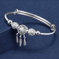 Alien Adjustable size 925 Sterling Silver Bangle cuff Dreamcatcher Tassel Feather Round Bead Charm Bracelet jewelry For Women wedding. 