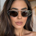 Small Frame Vintage Cat Eye Sunglasses Women 2024 Luxury Brand Designer Fashion Eyewear Retro Metal Trendy Female Sun Glasses. 