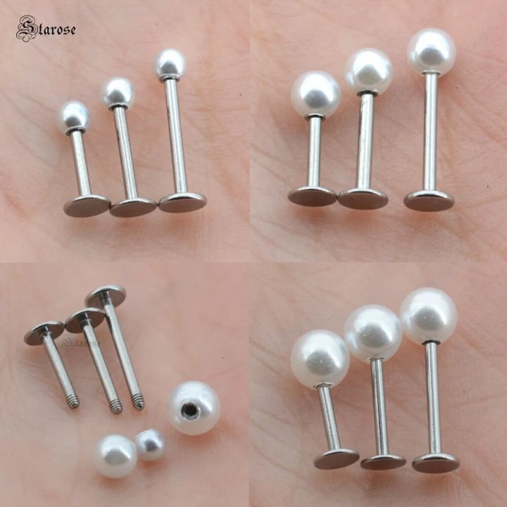 3Pcs 18G Bar 3/4/5mm White Pearl Labret Piercing Jewelry Lip Ring Nose Piercing Labret Stud Tragus Helix Earrings Conch Piercing