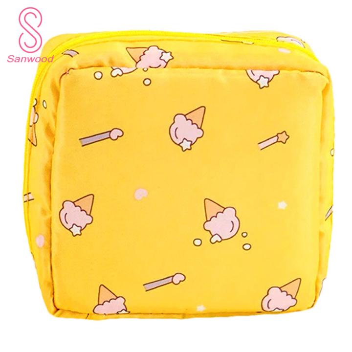 Tampon Storage Bag Adorable Cartoon Print Sanitary Napkin Storage Bag Large Capacity Zipper Pouch for Makeup Jewelry More Perfect for Mini Menstrual Product Bag
