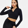 Ladies Long Sleeve Crop Top Blouse - Stylish and Comfortable. 