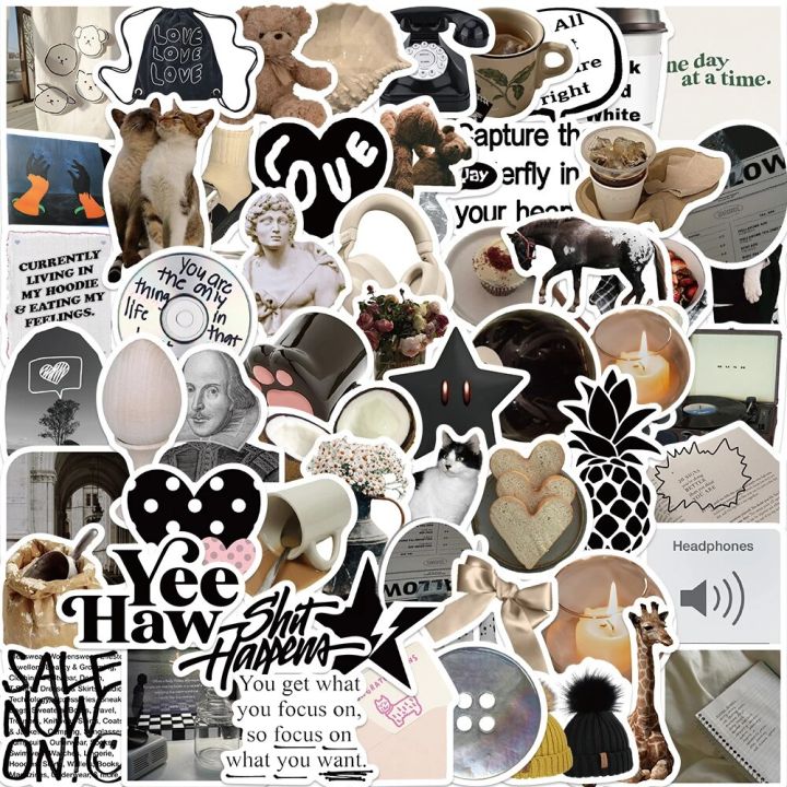 10/30/60pcs Simple Black White Cute Stickers Ins Style Cartoon Decal DIY Suitcase Laptop Scrapbook Phone Guitar Sticker Kids Toy