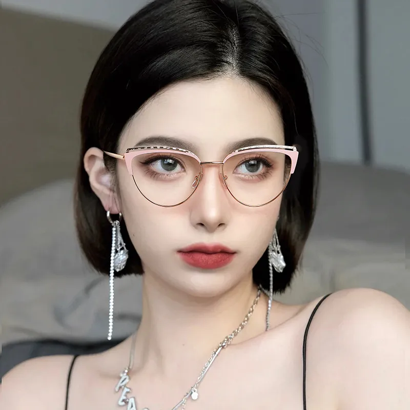 New Metal Anti-blue Light Women Girls Cat Eye Eyeglasses Frame