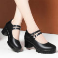 Spring Vintage Soft Leather Mary Jane Women's Platform Shoes 2024 Block High Heel Comfort Office Model Mom Single Shoes. 